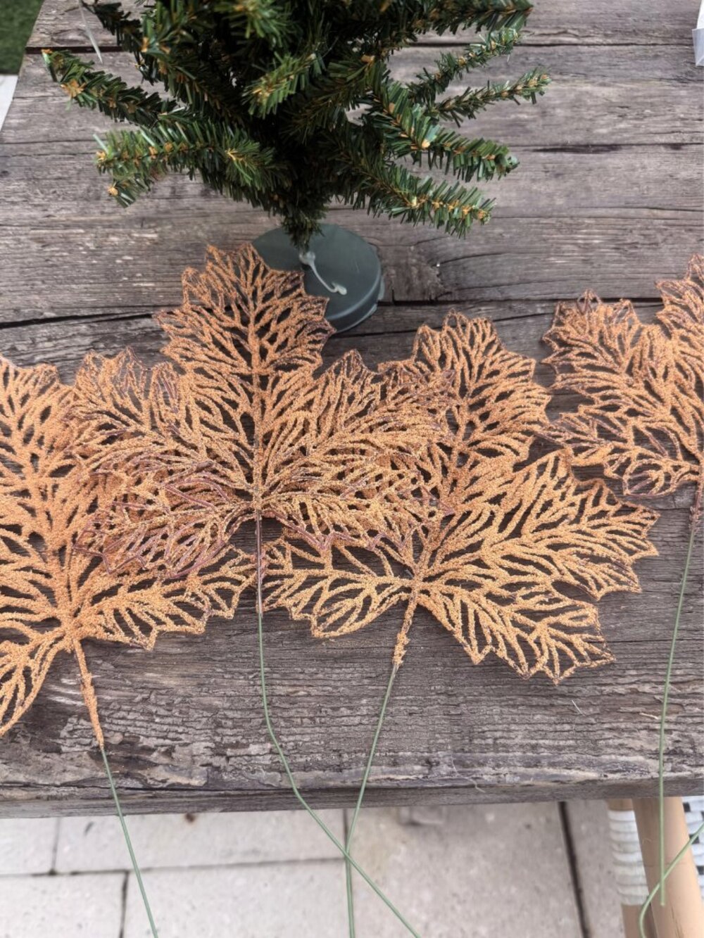 Set of 5 Large Autumn Harvest Maple Leaf Leaves Floral Picks Christmas Tree Fall